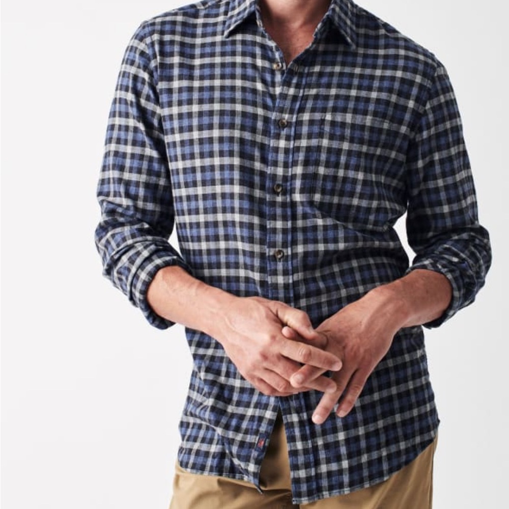 Faherty Stretch Featherweight Flannel Windpoint Plaid Blue Grey Checker Classic - Picture 2 of 11